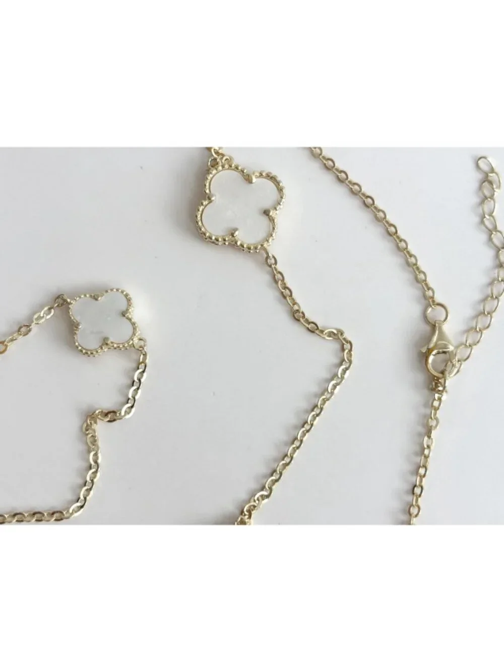 4 Leaf Clover Faux Moonstone Cable Chain Link Vintage Ultra Long Necklace - 36
